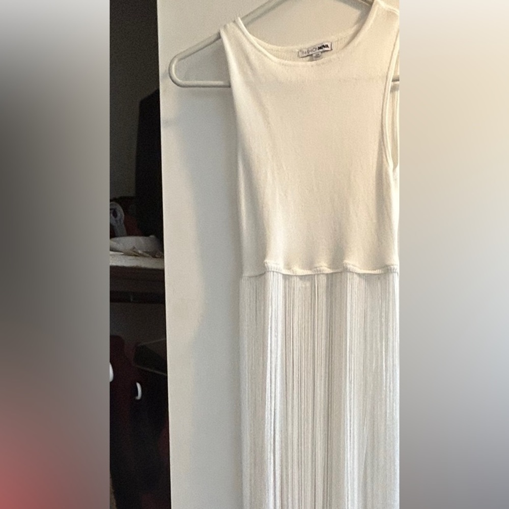 Long Fringe White Tank